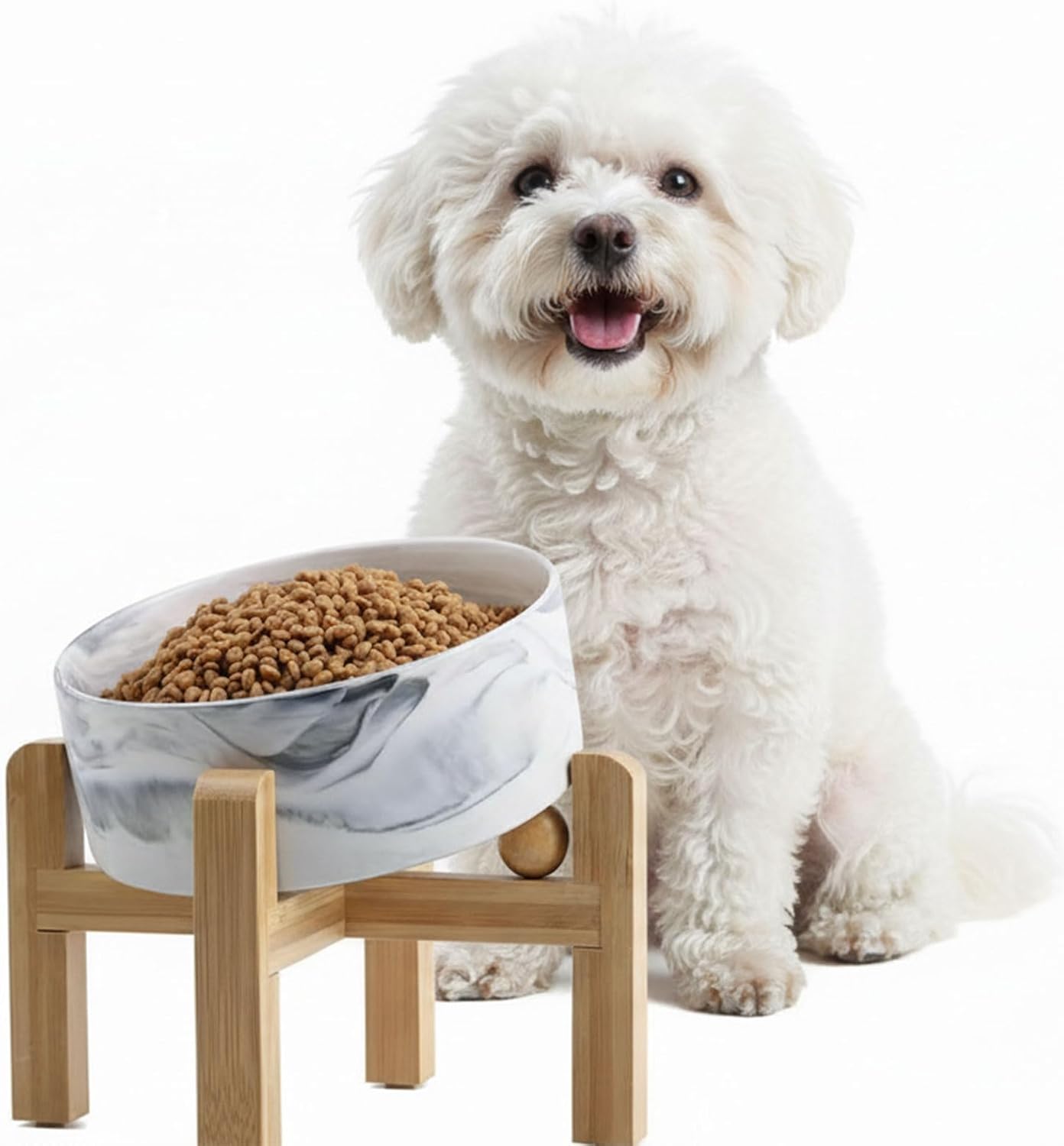 Ceramic Dog Bowl with Bamboo Stand – Elevated Single Pet Food & Water Bowl for Small Dogs & Cats | Non-Slip Stable Feeding Dish – DISHCOM