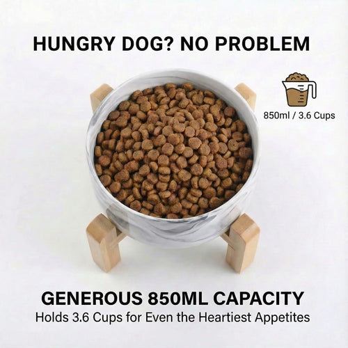 Ceramic Dog Bowl with Bamboo Stand – Elevated Single Pet Food & Water Bowl for Small Dogs & Cats | Non-Slip Stable Feeding Dish – DISHCOM