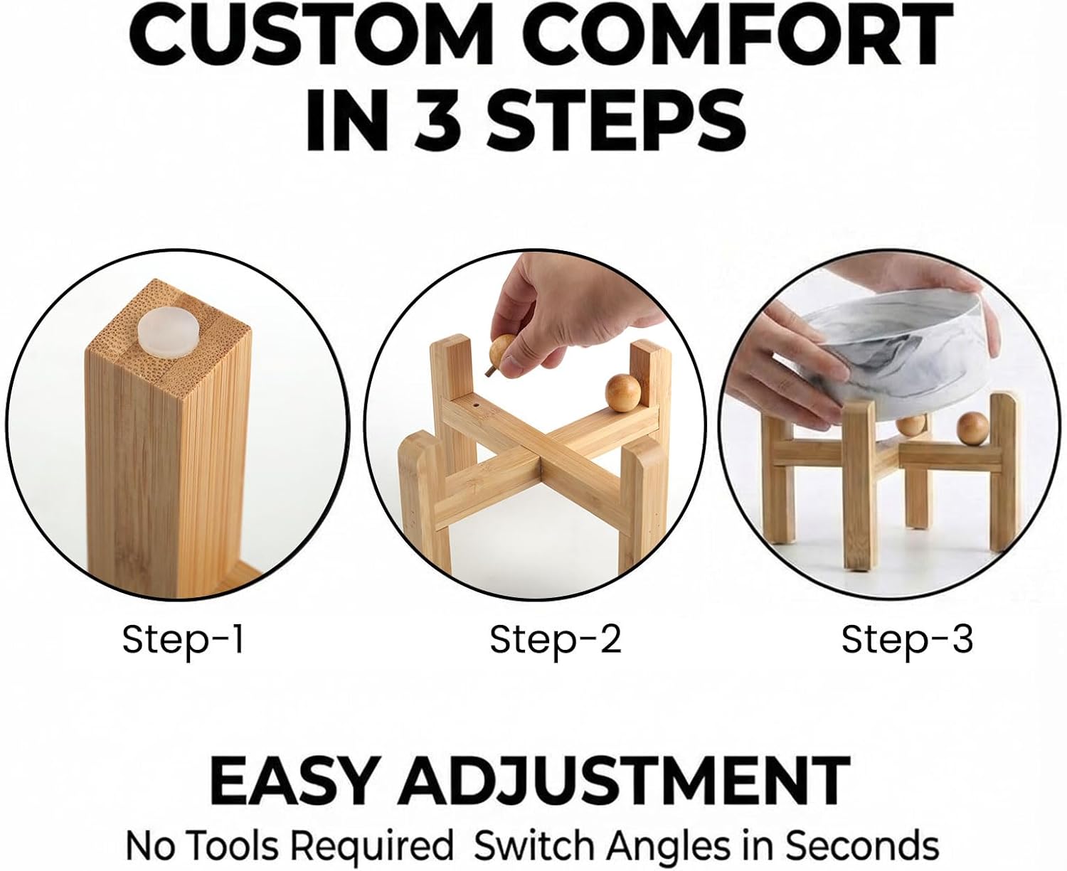 Ceramic Dog Bowl with Bamboo Stand – Elevated Single Pet Food & Water Bowl for Small Dogs & Cats | Non-Slip Stable Feeding Dish – DISHCOM