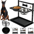 Elevated Dog Bowl with Slow Feeder – Adjustable Raised Pet Feeding Station with 2 Stainless Steel Bowls & Spill-Proof Mat | Anti-Slip Dog Food and Water Bowl Set – DISHCOM