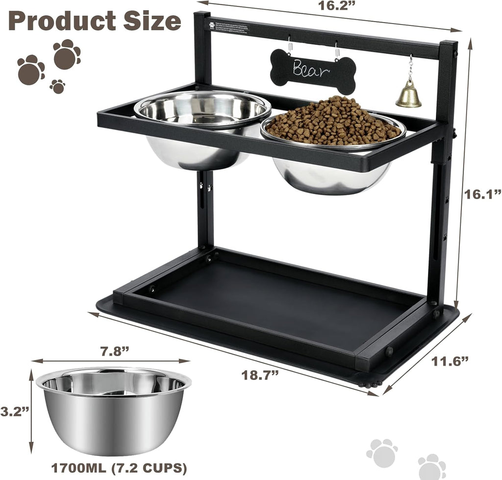 Elevated Dog Bowl with Slow Feeder – Adjustable Raised Pet Feeding Station with 2 Stainless Steel Bowls & Spill-Proof Mat | Anti-Slip Dog Food and Water Bowl Set – DISHCOM