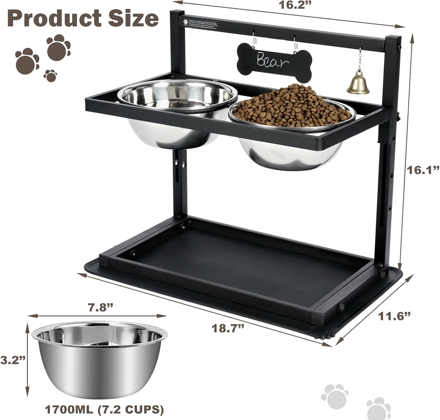 Elevated Dog Bowl with Slow Feeder – Adjustable Raised Pet Feeding Station with 2 Stainless Steel Bowls & Spill-Proof Mat | Anti-Slip Dog Food and Water Bowl Set – DISHCOM