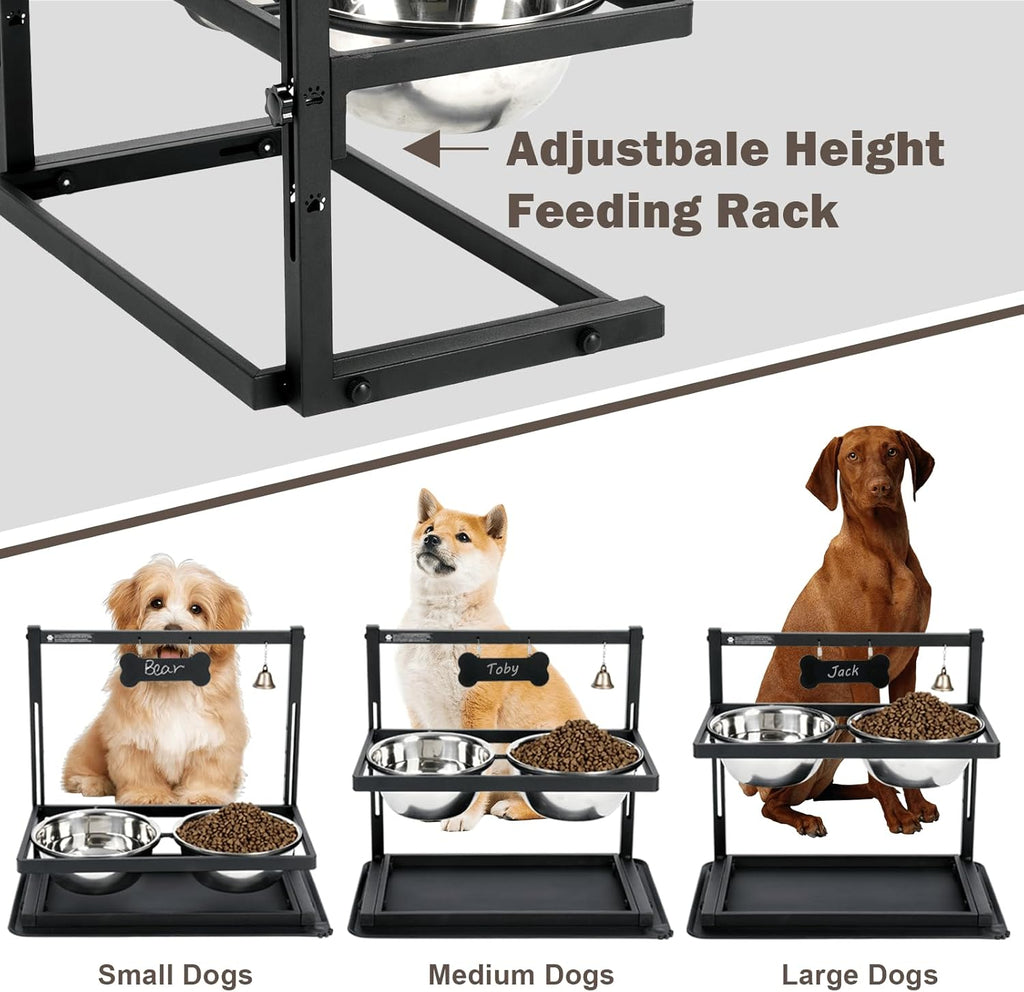 Elevated Dog Bowl with Slow Feeder – Adjustable Raised Pet Feeding Station with 2 Stainless Steel Bowls & Spill-Proof Mat | Anti-Slip Dog Food and Water Bowl Set – DISHCOM