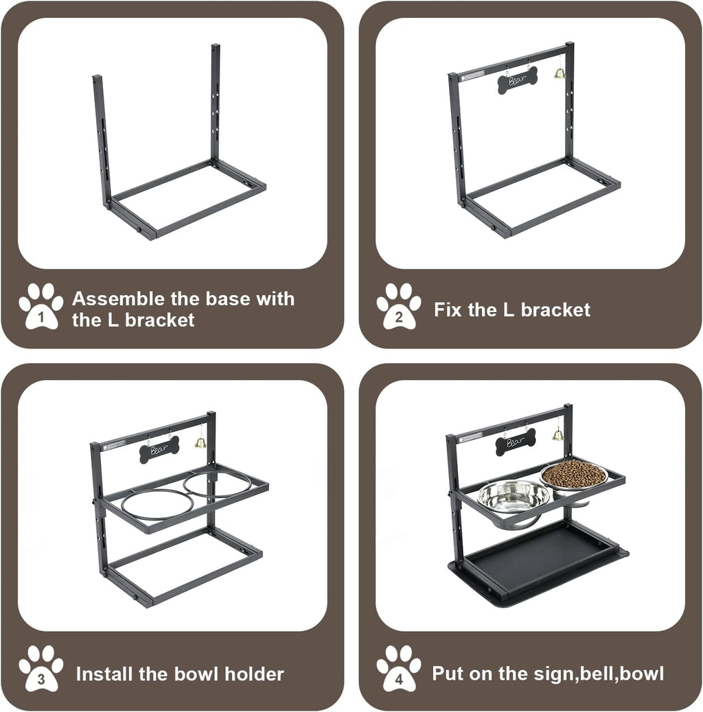 Elevated Dog Bowl with Slow Feeder – Adjustable Raised Pet Feeding Station with 2 Stainless Steel Bowls & Spill-Proof Mat | Anti-Slip Dog Food and Water Bowl Set – DISHCOM