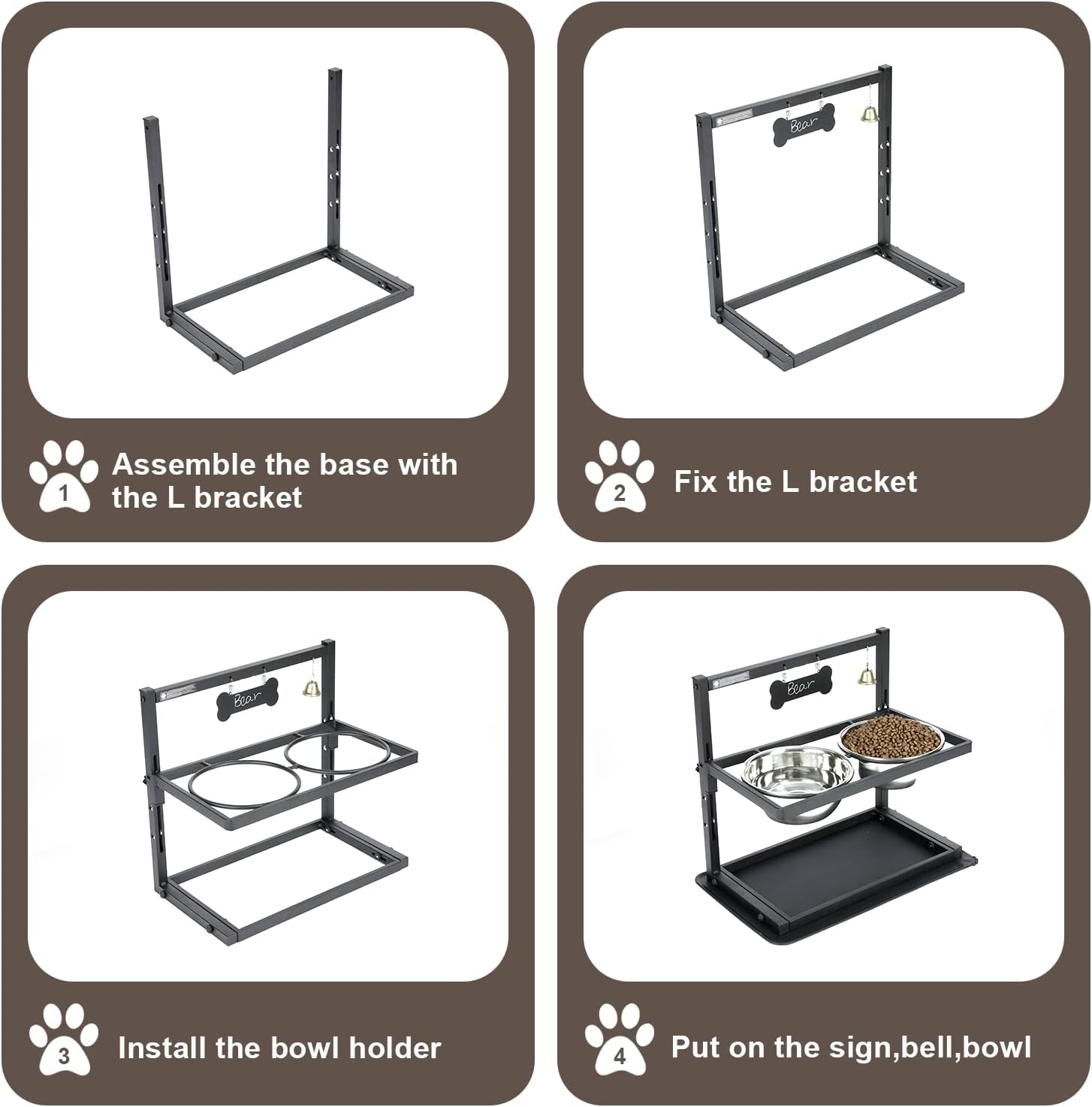 Elevated Dog Bowl with Slow Feeder – Adjustable Raised Pet Feeding Station with 2 Stainless Steel Bowls & Spill-Proof Mat | Anti-Slip Dog Food and Water Bowl Set – DISHCOM