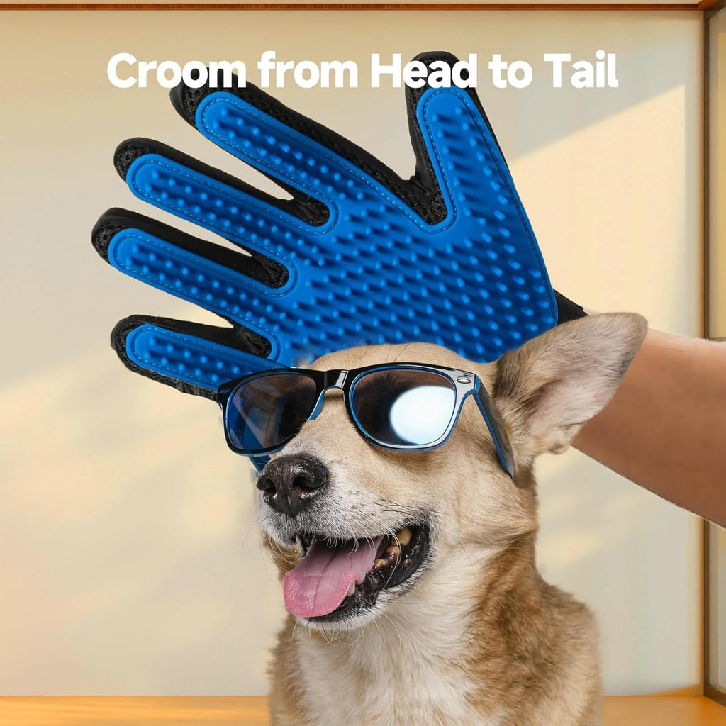 DISHCOM Pet Hair Removal Glove for Dogs & Cats – 2-in-1 Deshedding Brush & Massage Mitt, Silicone Grooming Glove for Shedding Control & Pet Hair Removal