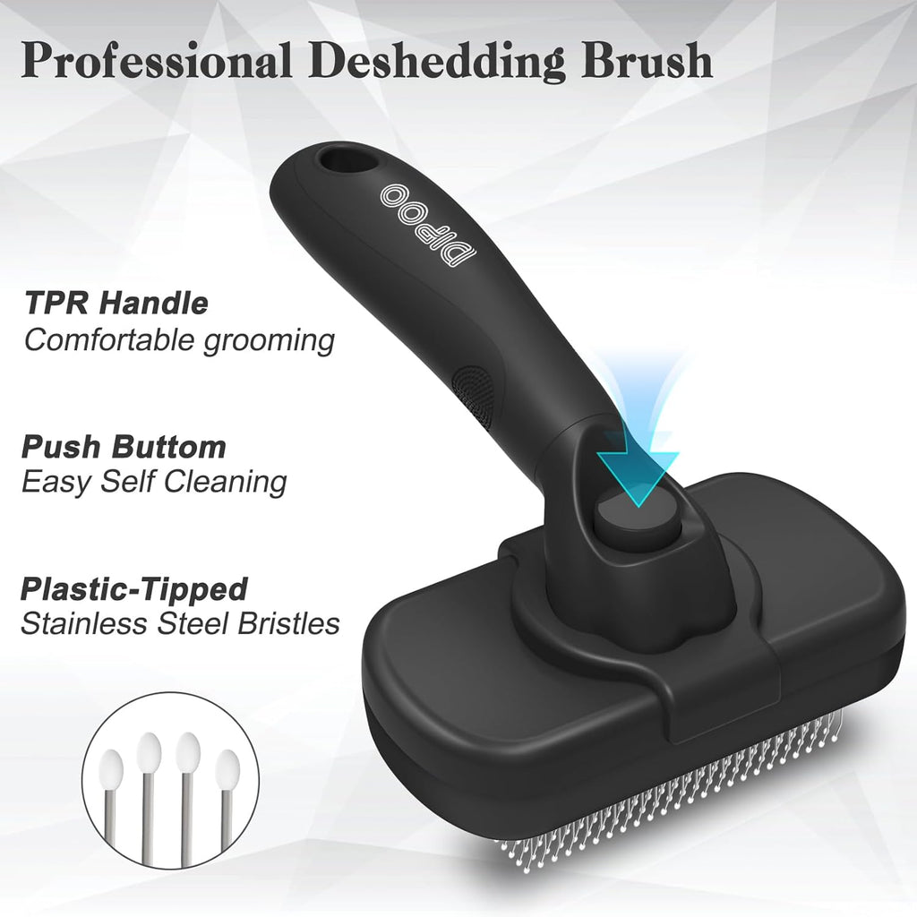 Self-Cleaning Shedding Brush for Dogs & Cats – Skin-Friendly Deshedding Grooming Tool for Long & Short Hair Pets | DISHCOM