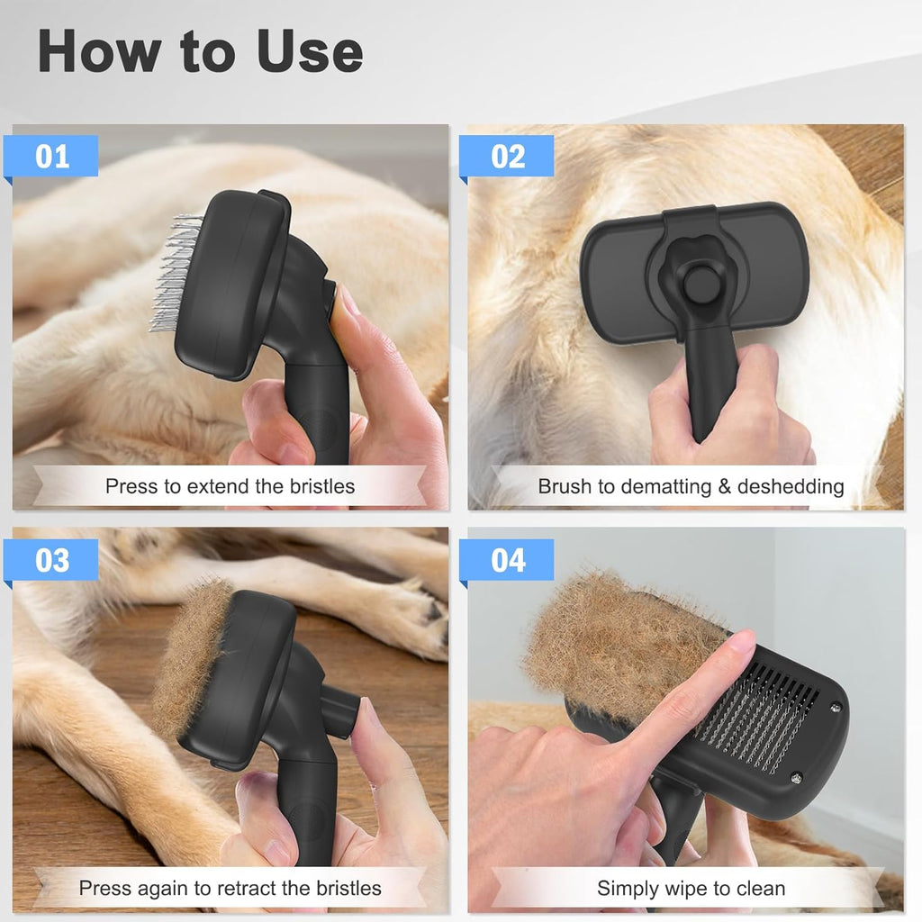 Self-Cleaning Shedding Brush for Dogs & Cats – Skin-Friendly Deshedding Grooming Tool for Long & Short Hair Pets | DISHCOM